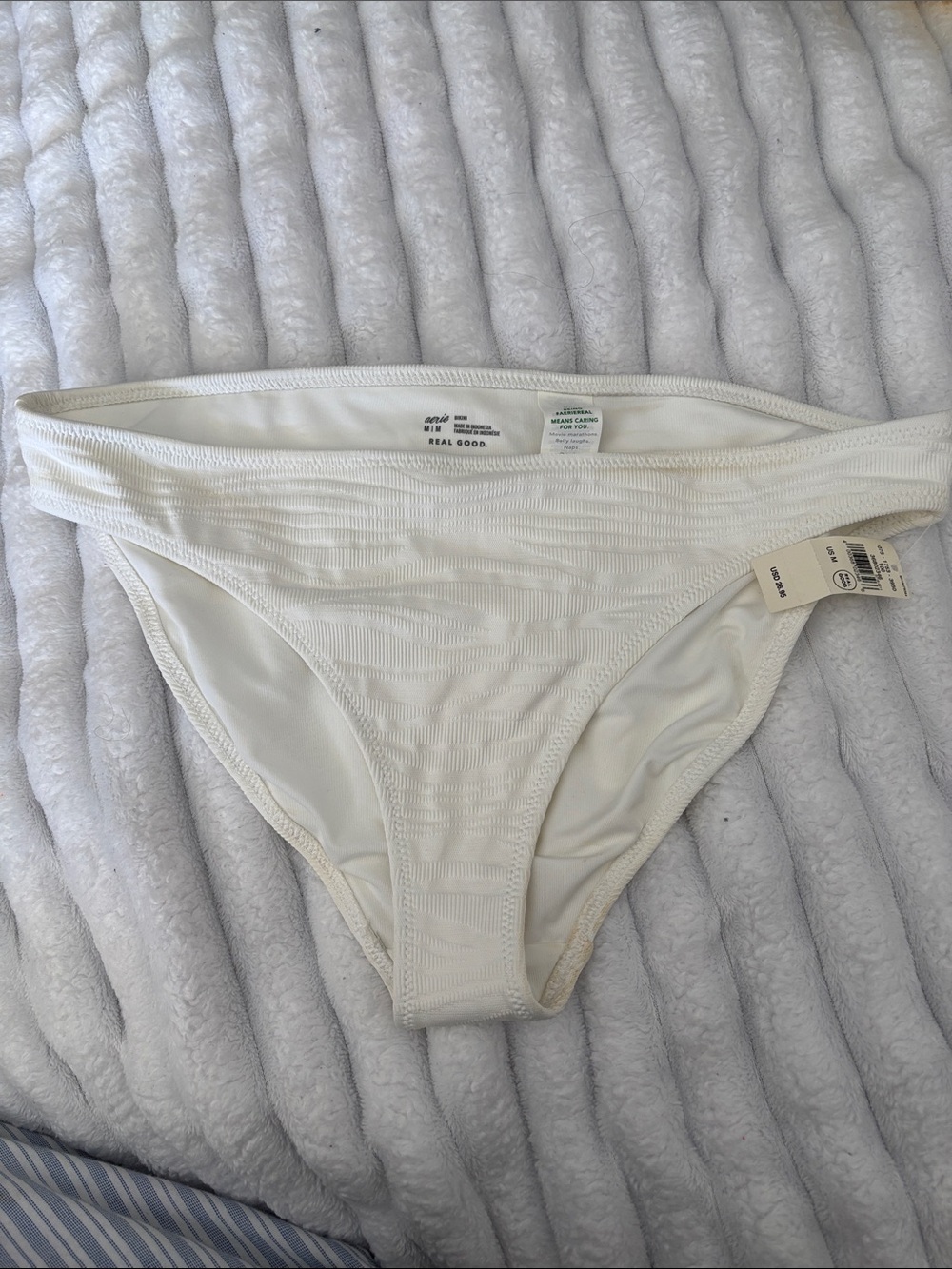aerie White Ribbed Bikini Bottom